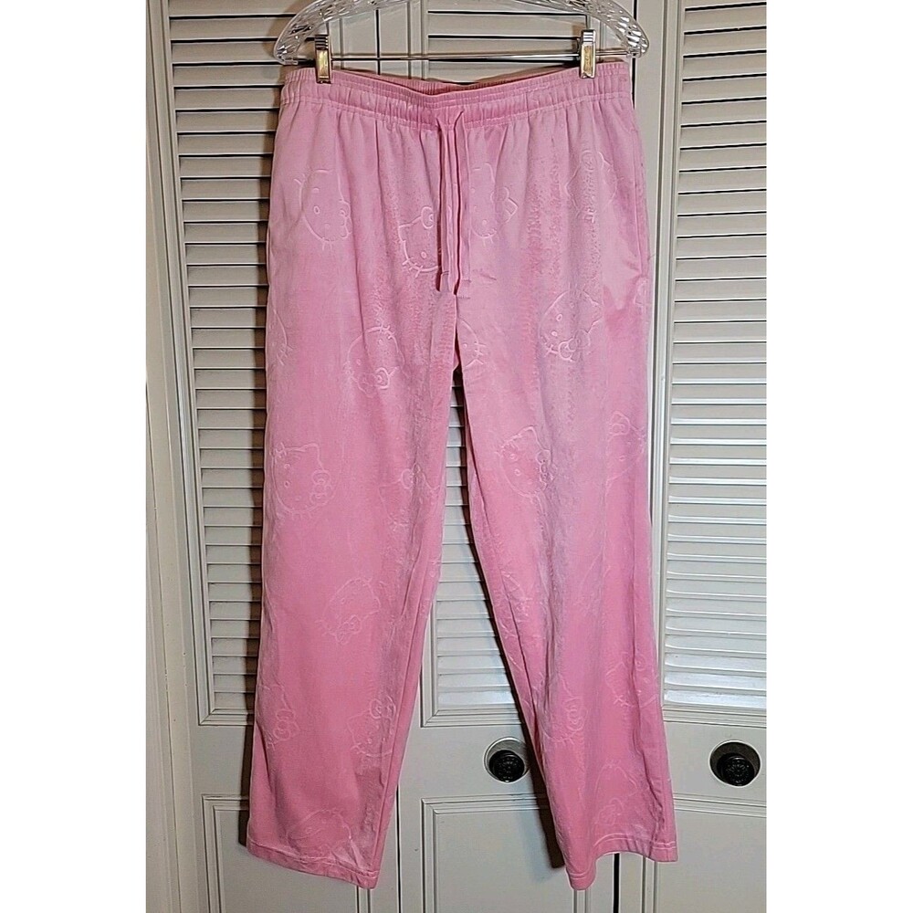 Hello Kitty Pajama Pants Medium Pink Sleepwear Velour EUC